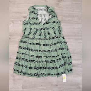 Sage Green Tiered Dress with Black Embroidery